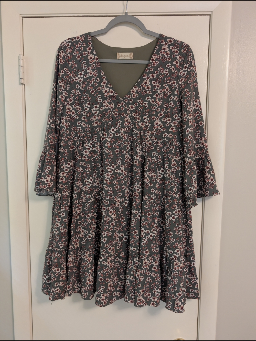 Altar'd State Olive Green Floral V-Neck Dress - Size Small